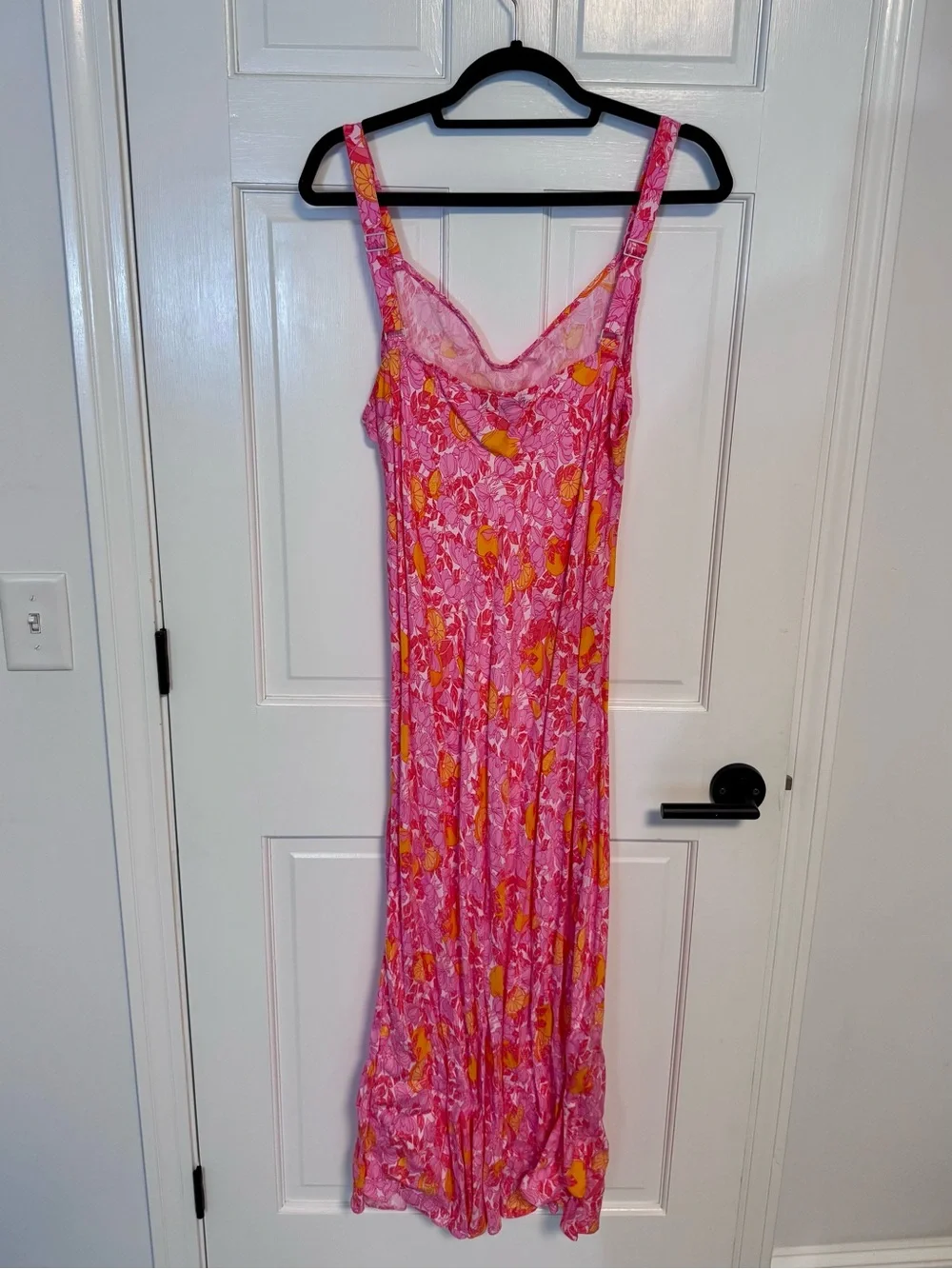 J. Crew | Gwyneth V-neck cupro-blend slip dress, Pink Limone Print, Size 18 -EUC